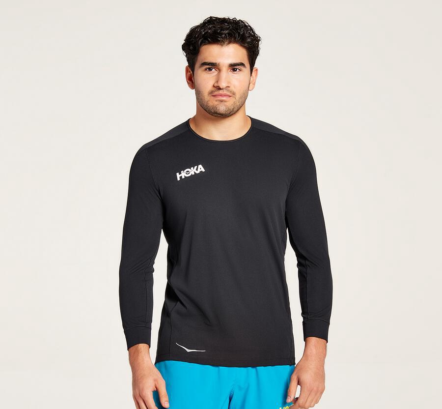 Hoka One One Top Herre - Performance 3/4 Sleeve - Sort - 812946GYR